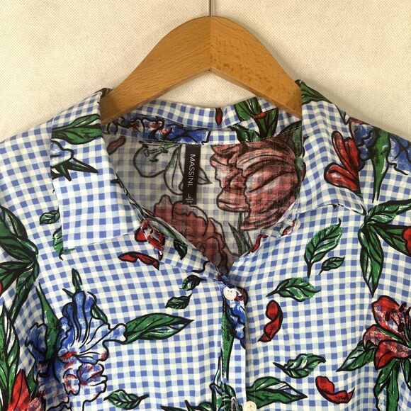 Massini Gingham Floral Boho Blouse Size Large Bold Cottage Core Whimsical - Picture 3 of 9